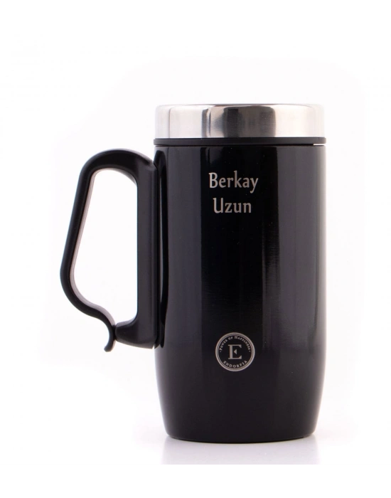 Kişiye Özel İsimli Termos Bardak Siyah No.80 - B1 Makaron Hediye Kutusu