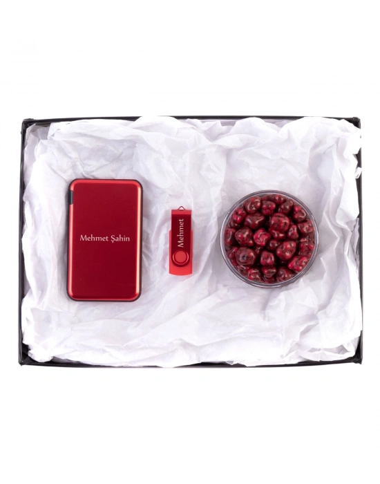 Kişiye Özel Powerbank - 32 GB Metal Renkli USB Bellek Kırmızı - Dragee