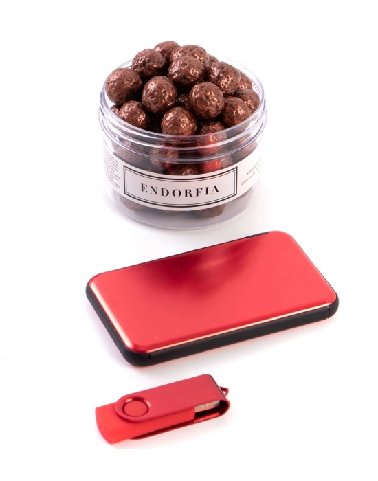 Kişiye Özel Powerbank - 32 GB Metal Renkli USB Bellek Kırmızı - Dragee