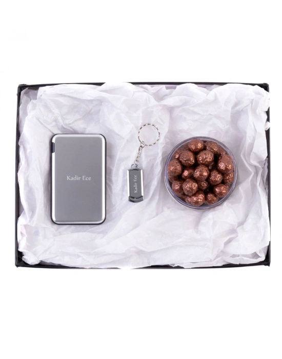 Kişiye Özel Powerbank - 4 GB Metal Anahtarlık USB Bellek Gümüş Renk - Dragee