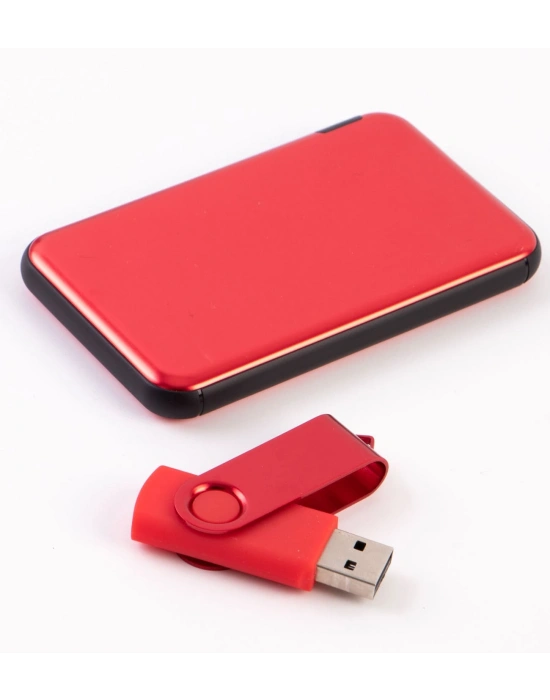 Kişiye Özel Powerbank Kırmızı 32 GB USB Bellek Kırmızı Premium Kahve - Yeni İş Hediyeleri