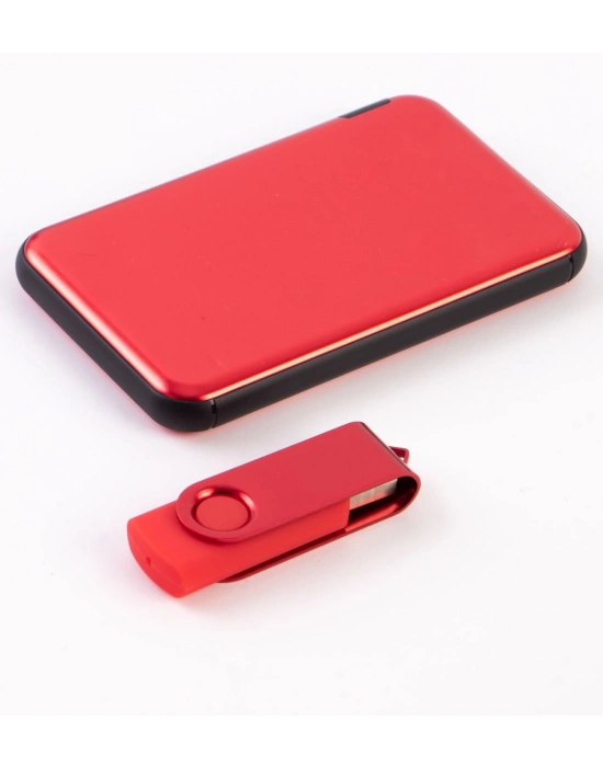 Kişiye Özel Powerbank Kırmızı 32 GB USB Bellek Kırmızı Premium Kahve - Yeni İş Hediyeleri