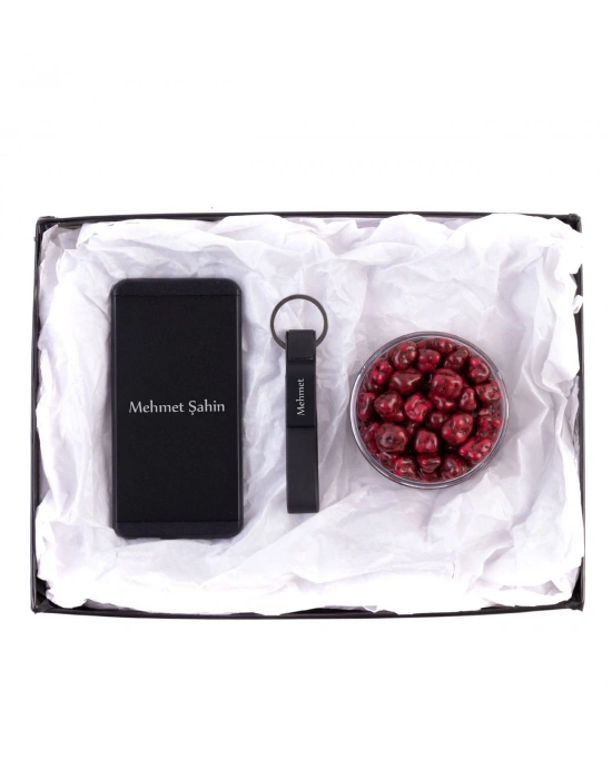 Kişiye Özel Powerbank - Metal Anahtarlık - Dragee - Siyah