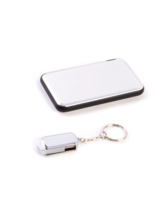 Kişiye Özel Powerbank - Metal Anahtarlıklı USB Gümüş - Premium Kahve