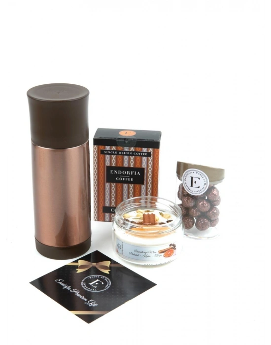 Kişiye Özel Sızdırmaz Termos - Colombiya Yöresel Kahve 100 Gr - Kahve Draje 100 Gr - Aromaterapi Mumu