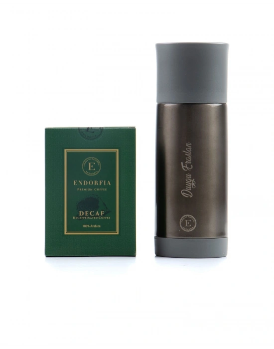 Kişiye Özel Sızdırmaz Termos Gümüş - Decaf Kafeinsiz Kahve 100 Gr