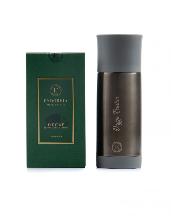 Kişiye Özel Sızdırmaz Termos Gümüş - Decaf Kafeinsiz Kahve 250 Gr