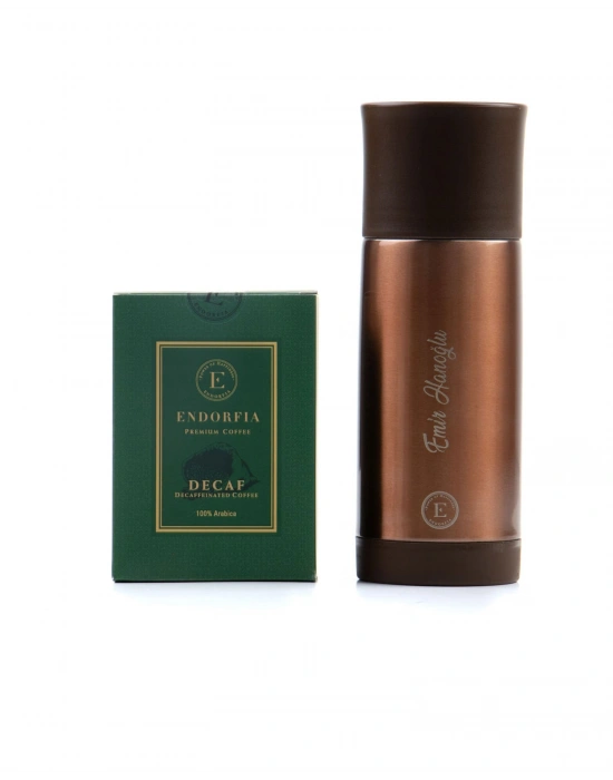 Kişiye Özel Sızdırmaz Termos Kahverengi - Decaf Kafeinsiz Kahve 100 Gr