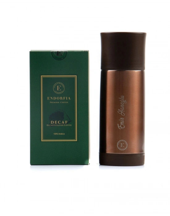 Kişiye Özel Sızdırmaz Termos Kahverengi - Decaf Kafeinsiz Kahve 250 Gr