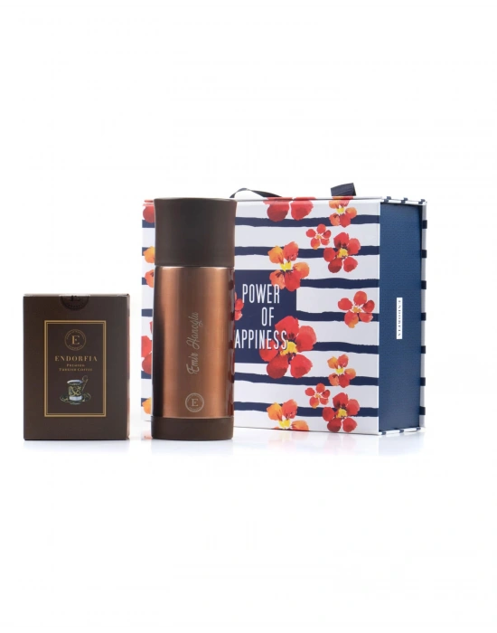 Kişiye Özel Sızdırmaz Termos Kahverengi - Türk Kahvesi  Hediye Kutusu