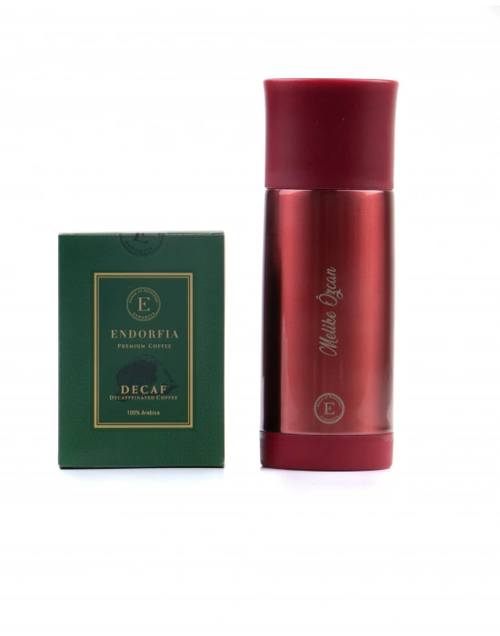 Kişiye Özel Sızdırmaz Termos Kırmızı - Decaf Kafeinsiz Kahve 100 Gr