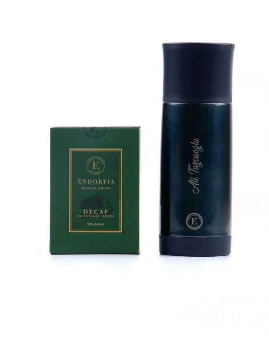 Kişiye Özel Sızdırmaz Termos Lacivert - Decaf Kafeinsiz Kahve 100 Gr