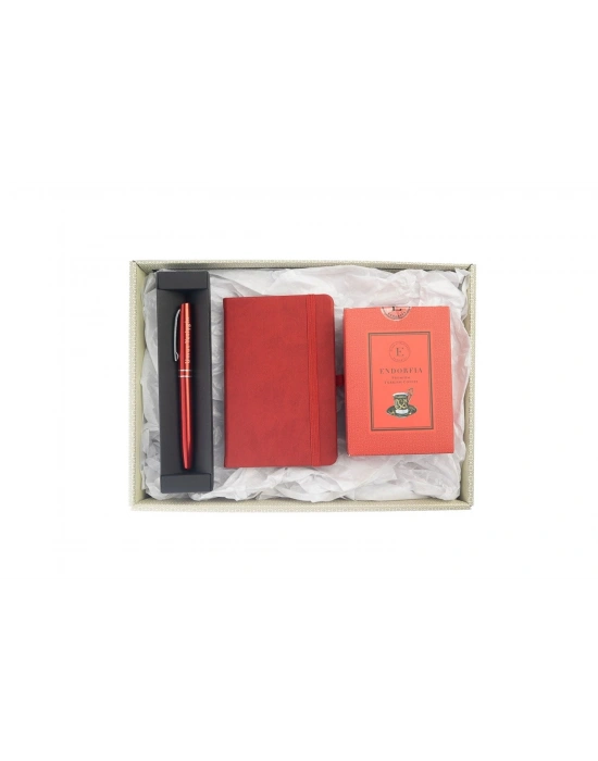Kişiye Özel Termoderi  Defter-Metal Roller Kalem-Türk kahvesi Kırmızı