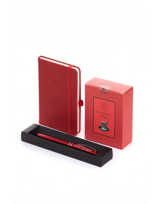 Kişiye Özel Termoderi  Defter-Metal Roller Kalem-Türk kahvesi Kırmızı