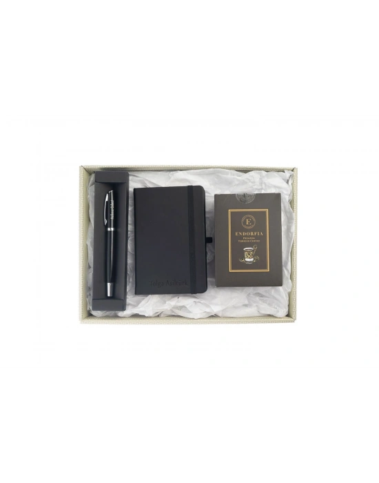 Kişiye Özel Termoderi  Defter-Metal Roller Kalem-Türk  Kahvesi Siyah
