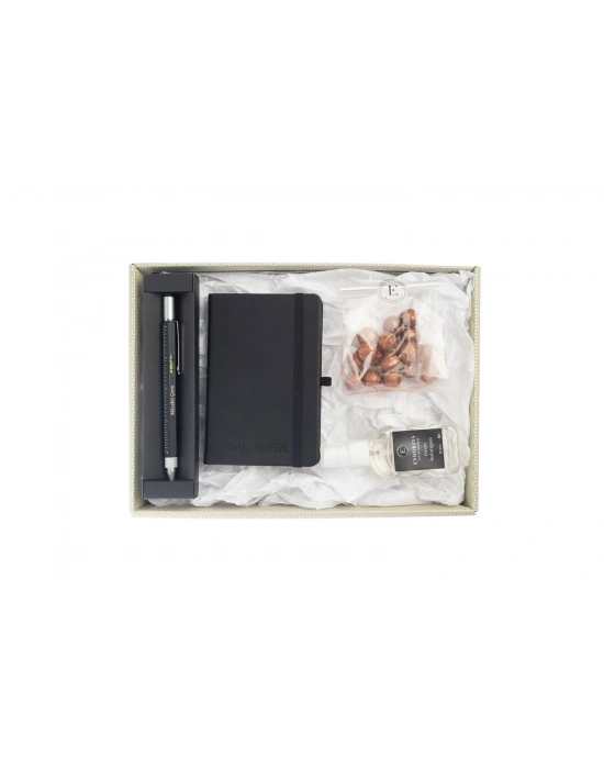 Kişiye Özel Termoderi  Defter-Mühendis Kalemi-Sprey Kolonya Siyah-Kahve Draje