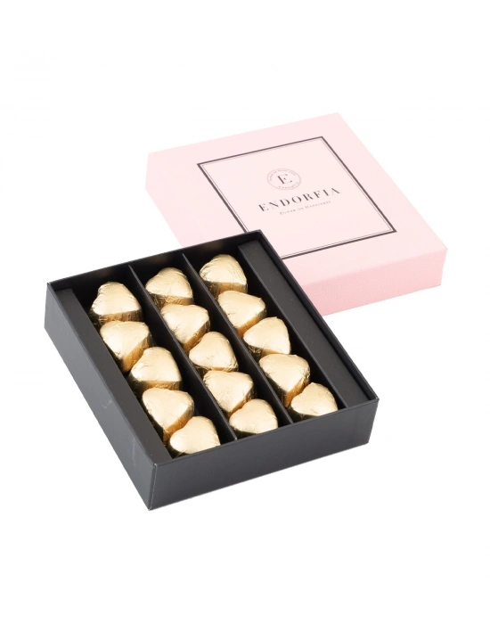 Single Modern Fıstıklı Kalp Çikolata Gold-Pembe