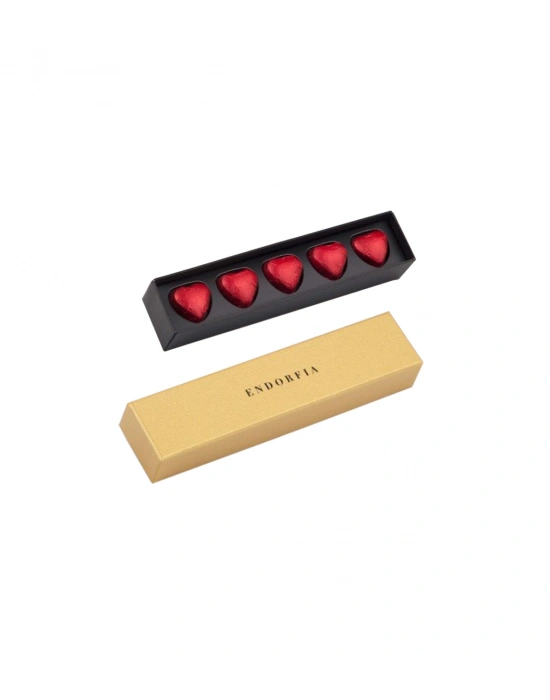 Single Slim Fıstıklı Kalp Çikolata Gold-Kırmızı