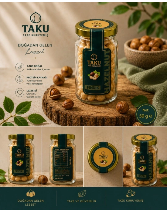 TAKU Çifte Kavrulmuş Fındık 50 gr Cam Kavanoz