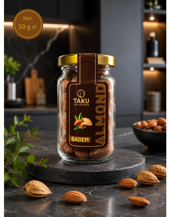 TAKU Kavrulmuş Badem 50 gr Cam Kavanoz