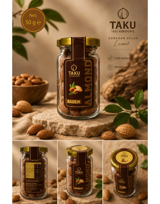 TAKU Kavrulmuş Badem 50 gr Cam Kavanoz