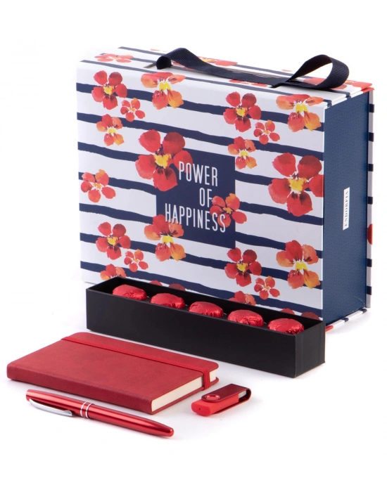 Termoderi Defter- Metal Roller Kalem - 32 Gb Metal Renkli Usb Bellek - Single Slim Fıstıklı Kalp Çikolata