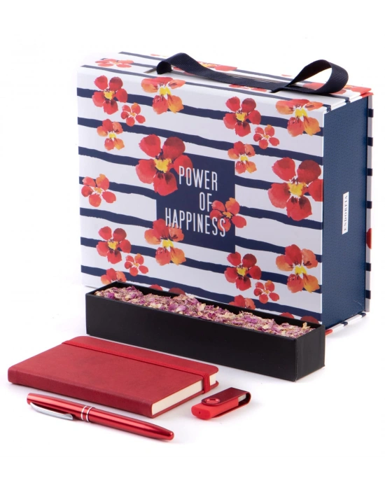 Termoderi Defter- Metal Roller Kalem - 32 Gb Metal Renkli Usb Bellek Single Slim Gül Yapraklı Güllü Lokum - Öğretmenler Günü Hediyesi