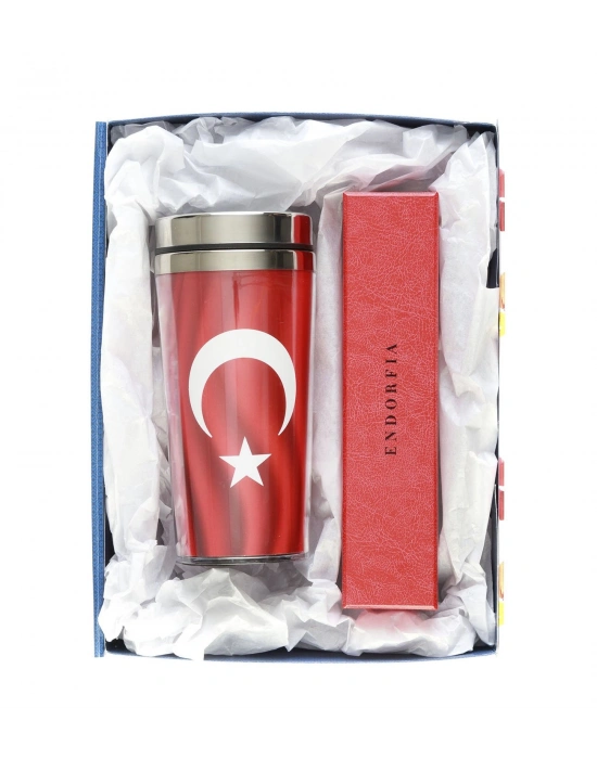 Türk Bayrağı Tasarımlı Termos Endorfia Fıstıklı Kalp Çikolata Hediye Kutusu