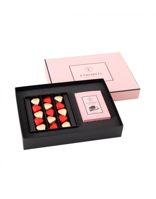 Twin Premium Fıstıklı Kalp Çikolata & Kahve Kırmızı-Gold-Pembe