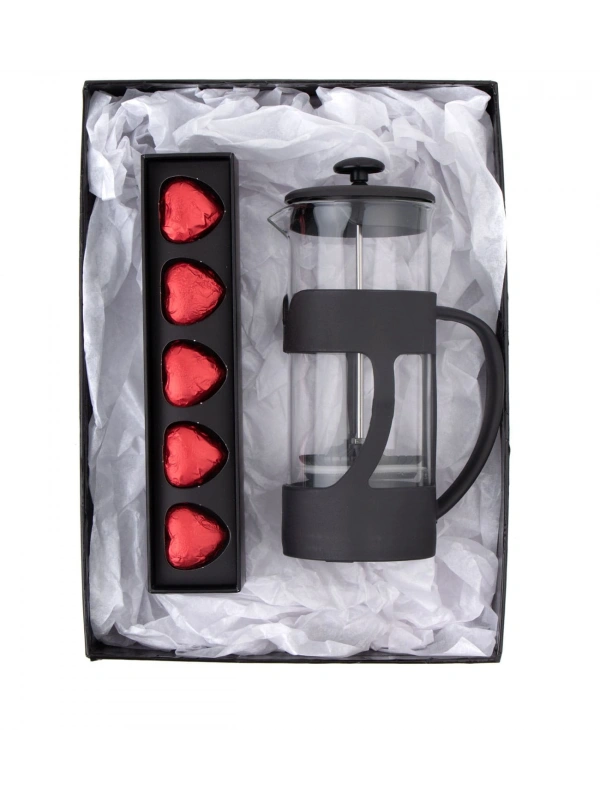 500 Ml French Press ve Single Slim Fıstıklı Kalp Çikolata