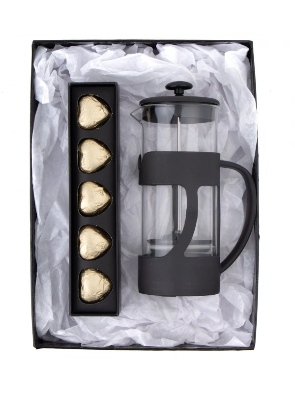 500 Ml French press ve  Single Slim Fıstıklı Kalp Çikolata Gold