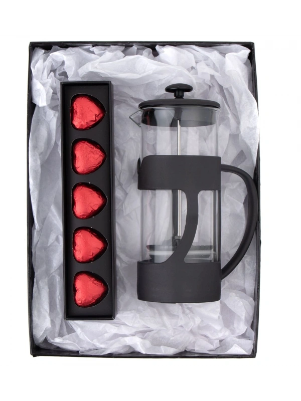 500 Ml French press ve  Single Slim Fıstıklı Kalp Çikolata Kırmızı