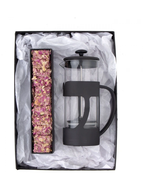 500 Ml French Press ve Single Slim Gül Yapraklı Lokum Kırmızı