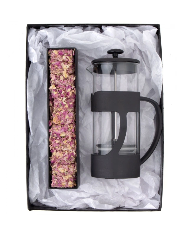 500 Ml French Press ve Sngle Slim Gül Yapraklı Lokum Gold