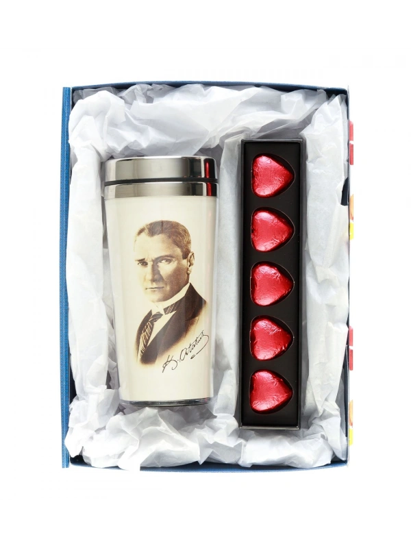Atatürk Termos Endorfia Fıstıklı Kalp Çikolata Hediye Kutusu