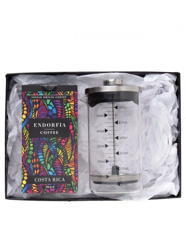 Borosilikat 600 Ml French Press ve 250 gr Kostarika Kahve