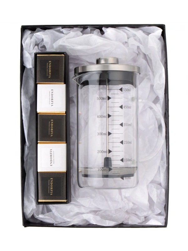Borosilikat 600 Ml French Press ve Single Slim Mix Madlen Siyah
