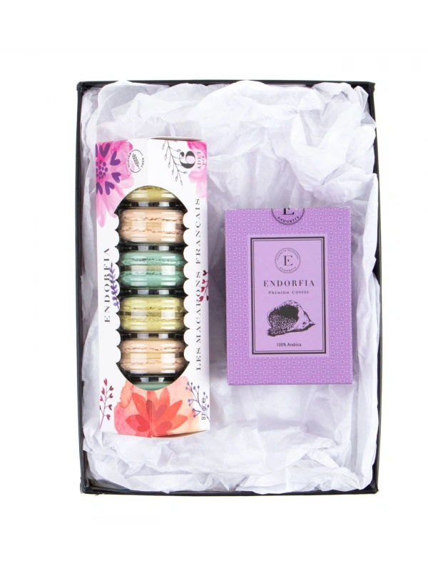 D1 Portakallı Vanilyalı Fıstıklı Makaron Premium Filtre Kahve 100gr Mor Hediye Kutusu