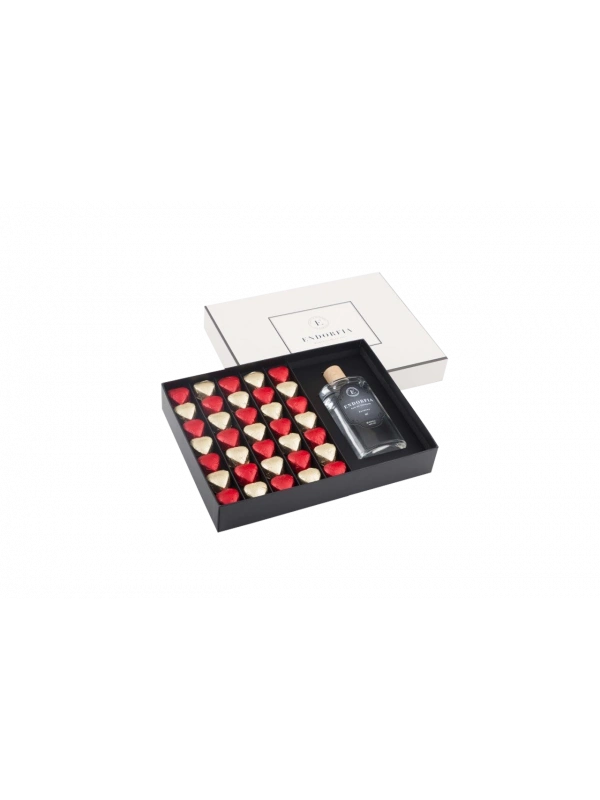 Double Maxi Fıstıklı Kalp Çikolata & Kolonya Kırmızı-Gold-Beyaz