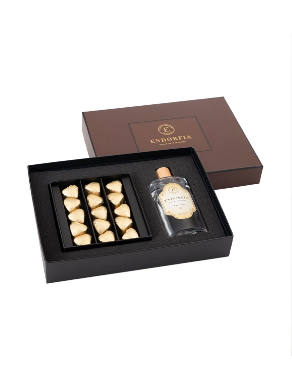 Double Premium Fıstıklı Kalp Çikolata & Kolonya Gold-Kahverengi