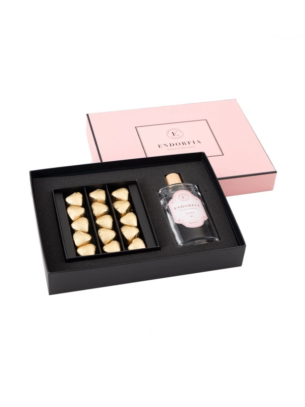 Double Premium Fıstıklı Kalp Çikolata & Kolonya Gold-Pembe