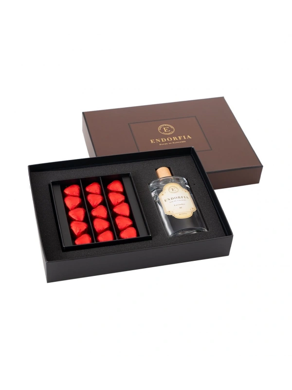 Double Premium Fıstıklı Kalp Çikolata & Kolonya Kırmızı-Kahverengi