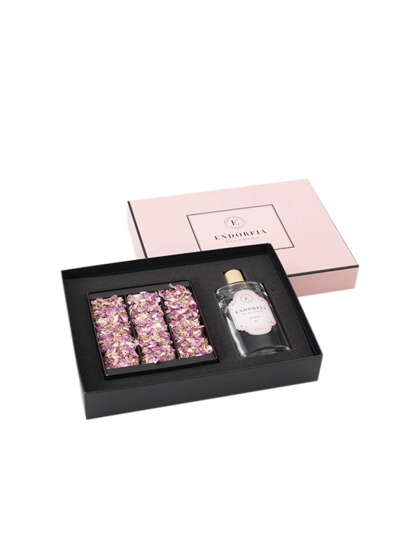 Double Premium Gül Yapraklı Güllü Lokum & Kolonya - Pembe