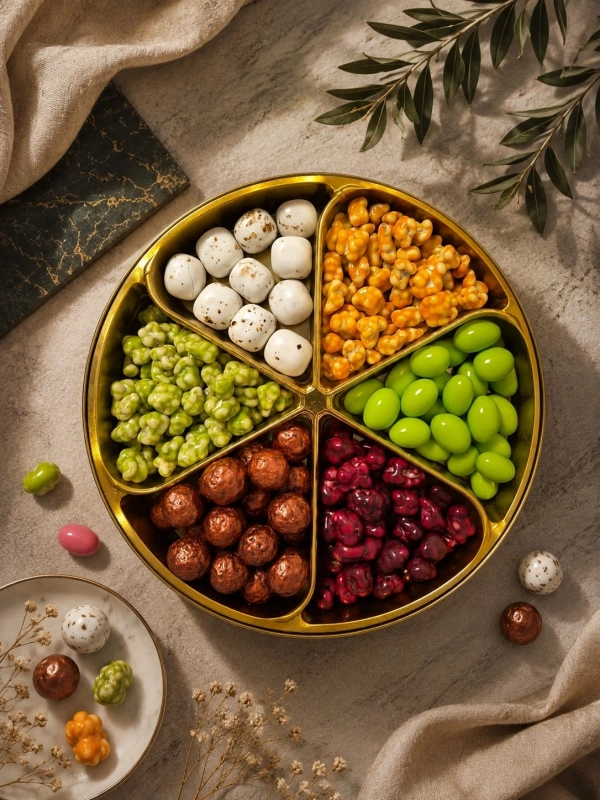 Endorfia Premium Karışık Draje Kutusu 420 gr | Şeftali, Kahve, Coco, Mandalina, Böğürtlen ve Fıstık Draje