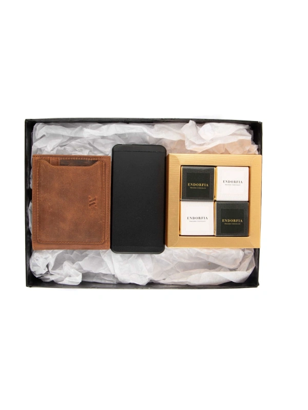 Hakiki  Deri Taba Cüzdan-Powerbank 5000 mAh-Küçük Kurumsal Kutu Madlen mix 815