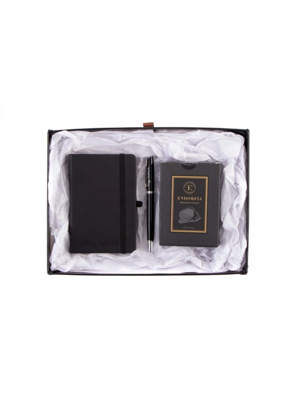 Hediye Kutusu Premium Kahve - Termoderi Defter- Metal Roller Kalem