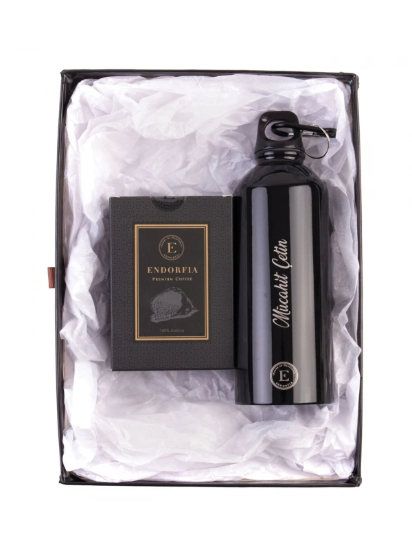 Kişiye Özel Çelik Matara Siyah - Premium Kahve
