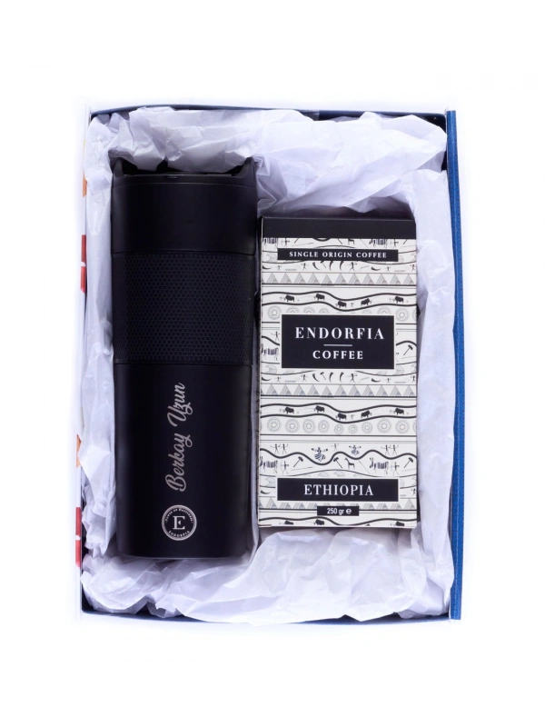 Kişiye Özel Hediyelik French Press Termos Siyah & Colombia Supremo Medellin