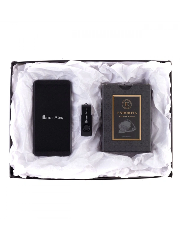 Kişiye Özel İsimli Powerbank - Metal USB Siyah - Premium Kahve