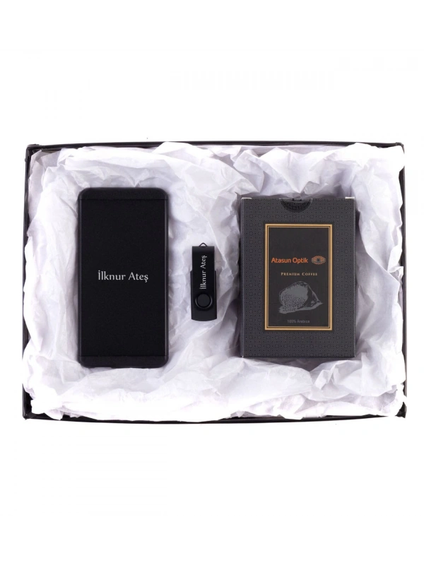 Kişiye Özel İsimli Powerbank Metal USB Siyah - Premium Kahve - Teknolojik Hediyeler